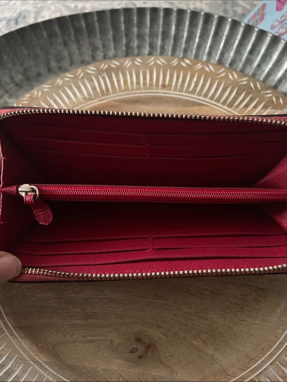 Coach Red Cherry Print Zip-Around Wallet - Picture 4 of 9